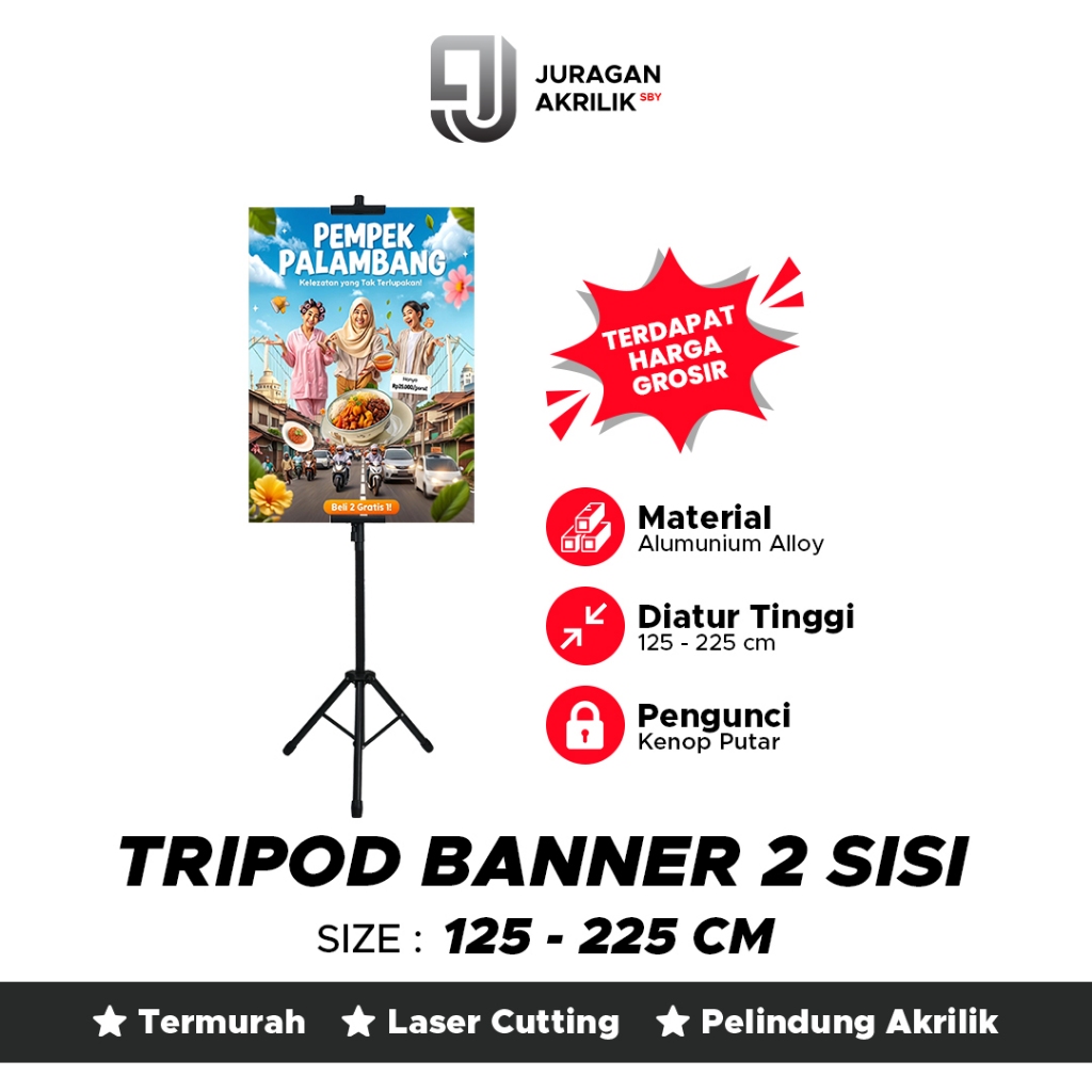 Tripod Banner 2 Sisi | Standing Banner Double Side Adjustable Display Promosi Informasi