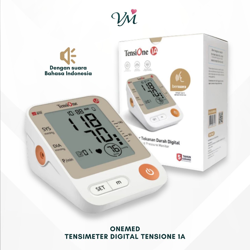 OneMed Tensimeter Digital TensiOne 1A Alat Ukur Tekanan Darah Otomatis Akurat Layar LCD Besar