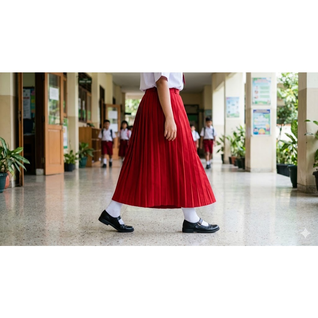 ROK PANJANG SD LIPIT REMPEL PEREMPUAN MERAH PUTIH COKLAT