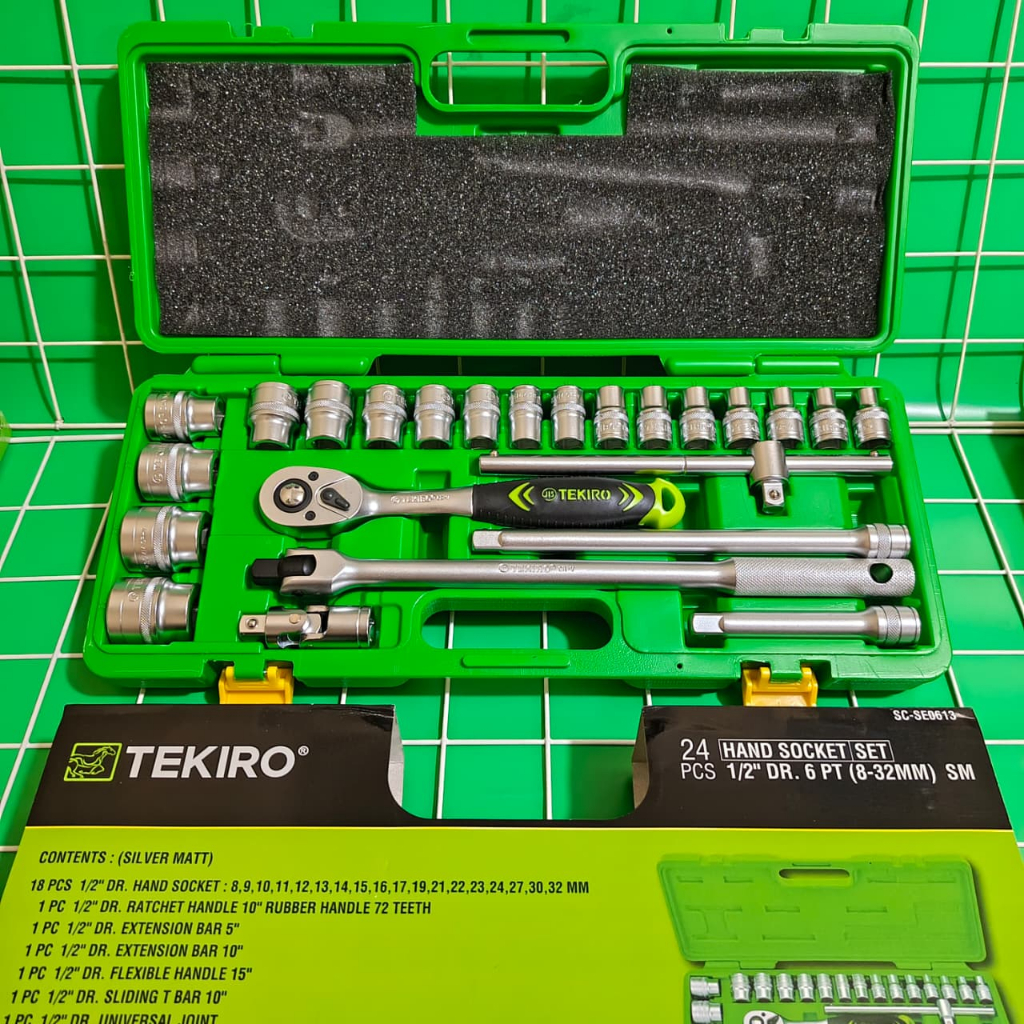 Tool Kit TEKIRO Kunci Sok Set 24 Pcs Box Plastik 6 Pt 1/2 Inch / Alat Perkakas Bengkel Mobil Motor 1