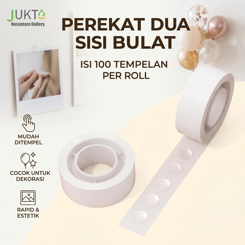 JUKTA [COD] Perekat Dua Sisi Bulat Transparan | Double Tape Dot Lem Tempel Balon Dekorasi 100pcs Rol