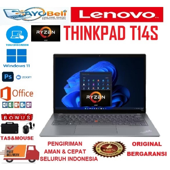 LAPTOP LENOVO THINKPAD T14S AMD RYZEN 7PRO TOUCHSCREEN 16GB/1TB ORIGINAL GARANSI