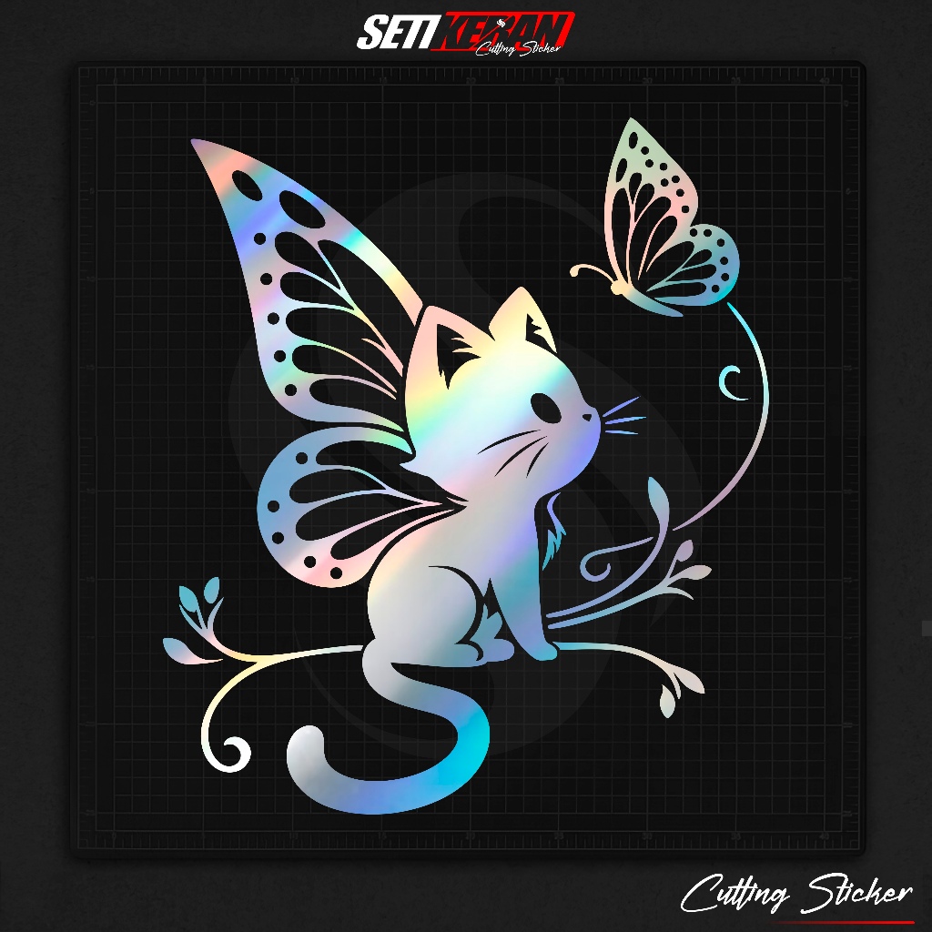 Cutting Stiker Kucing Variasi Motor Mobil Sticker Kucing Kupu Kupu Lucu Timbul Dasbor / Spakbor / Vi