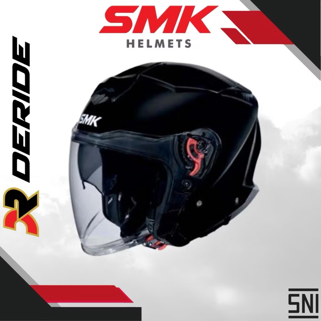 SMK GTJ BLACK GLOSSY GL200 HALF FACE HELMET