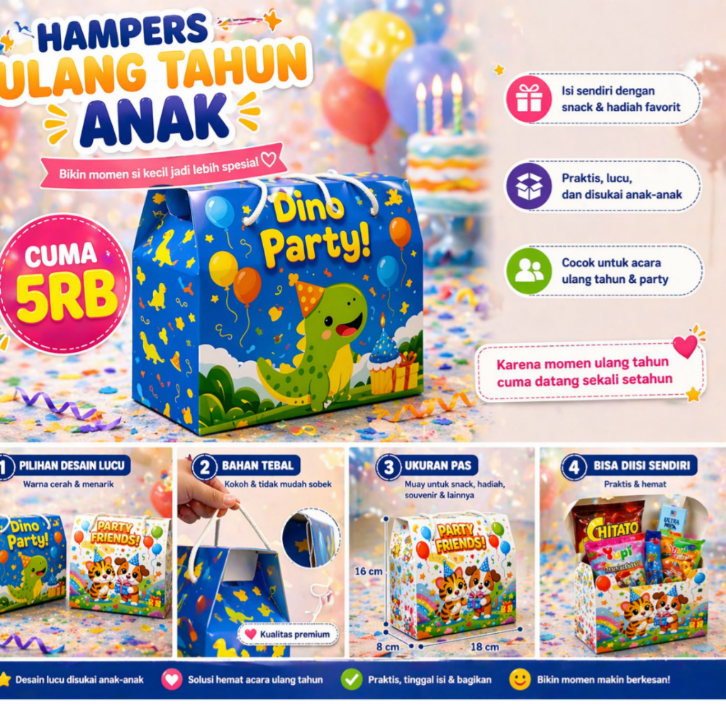Kotak Snack Ulang Tahun Anak Lucu Murah | Goodie Bag Anak Isi Snack | Box Ulang Tahun Anak