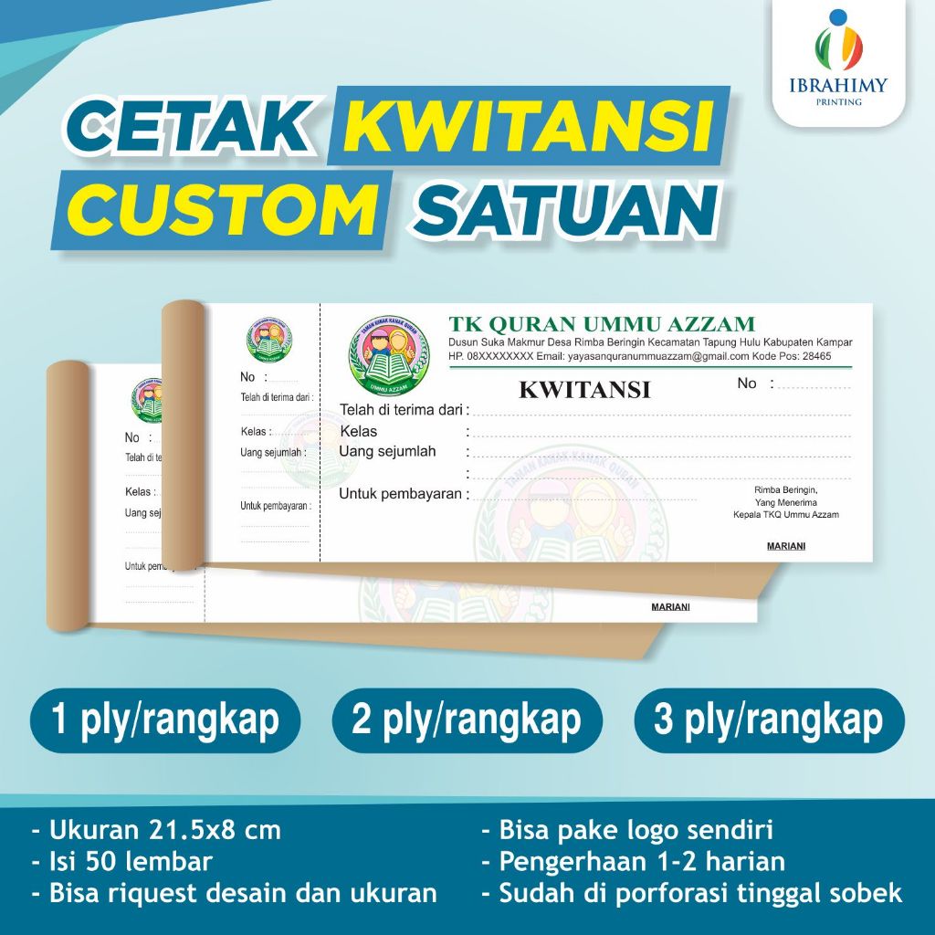 CETAK KWITANSI CUSTOM 2 RANGKAP | Kwitansi pembayaran custom kwitansi nama intansi IBRAHIMY PRINTING
