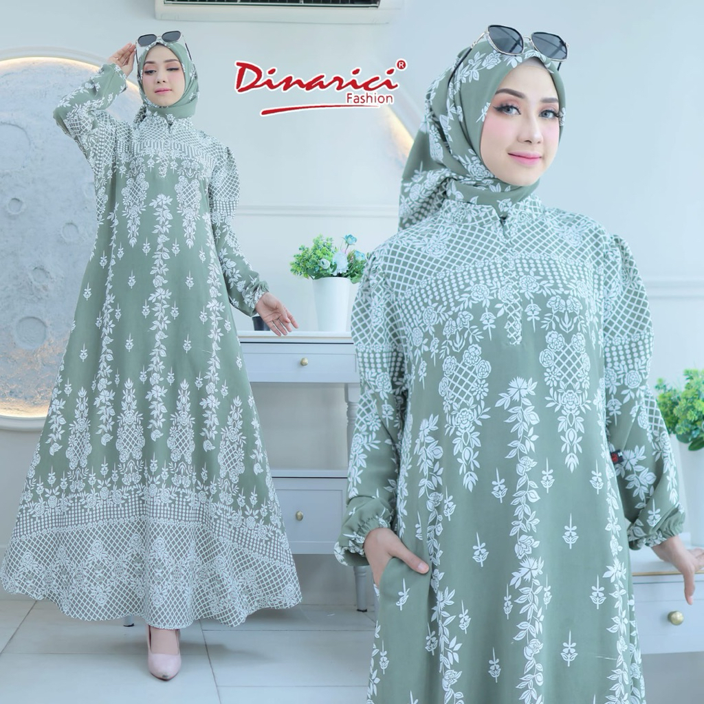Dinarici - Gamis Set Hijab Shakila Premium Motif Bunga / Dress Muslim Wanita Busui Friendly / Gamis 