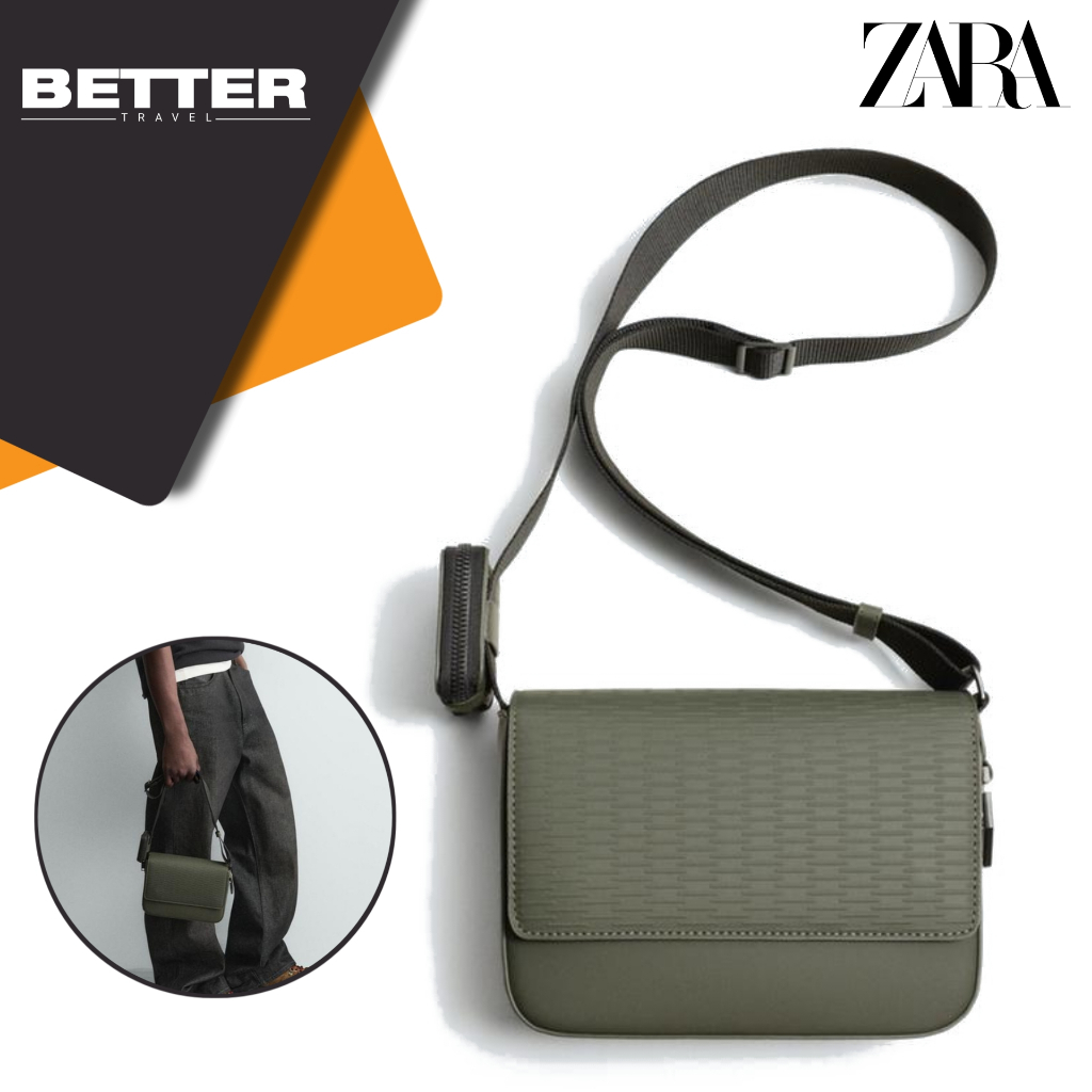 ZARA tas selempang pria crossbody bag flap magnetic shoulder bag kasual