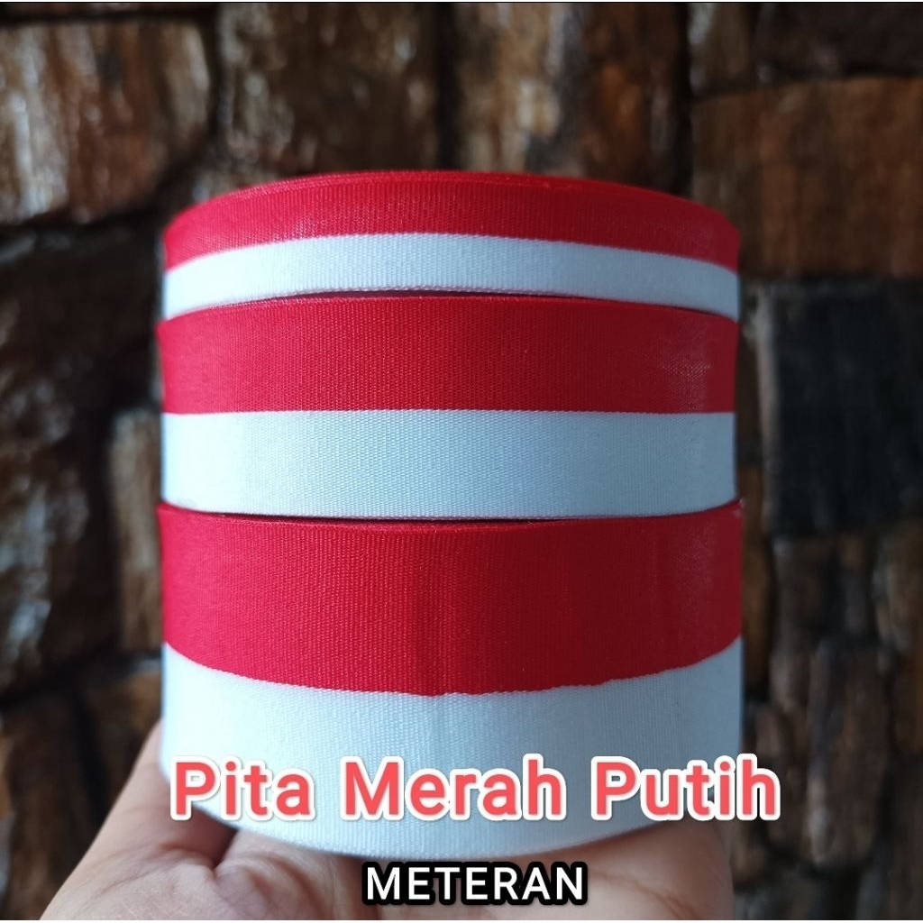 (METERAN) PITA MERAH PUTIH SATIN PER METER