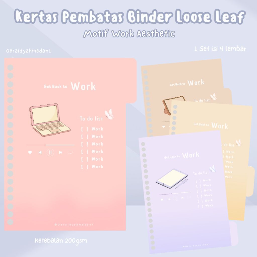 Kertas Pembatas Binder Loose Leaf A6 A5 B5 Motif Work Aesthetic