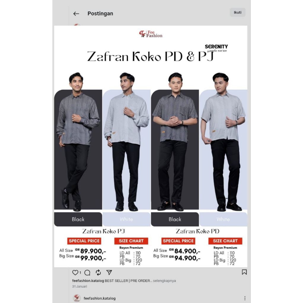 ZAFRAN KOKO BY FEE FASHION, KEMEJA KOKO PREMIUM, KEMEJA LENGAN PANJANG PREMIUM