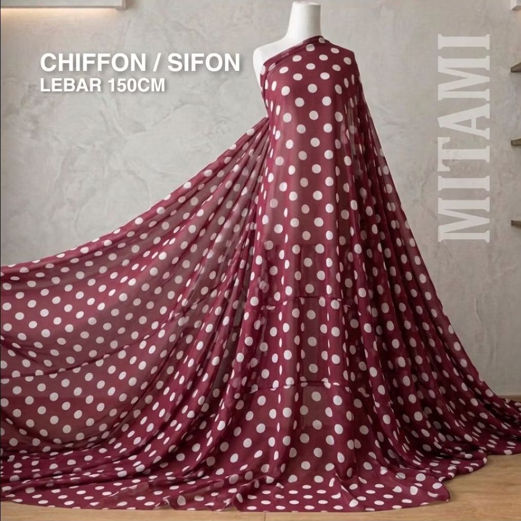 MITAMI Kain Sifon Motif Polkadot Merah Maroon (Harga Per 0,5)KYT
