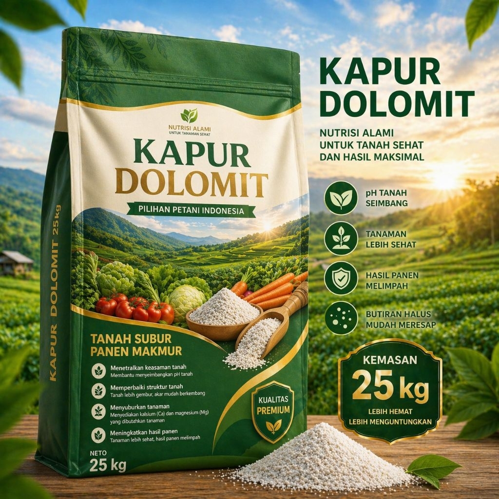 kapur Dolomit pertanian kemasan 25 kg