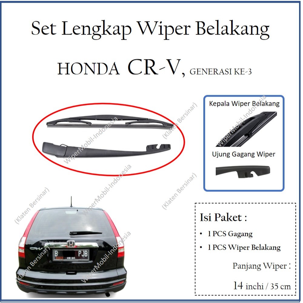 Set Gagang Wiper Kaca Belakang Mobil Honda CR-V CRV 2007 2008 2009 2010 2011 2012