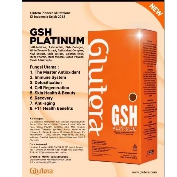 Glutera GSH PLATINUM NEW GLUTATHIONE DAN COLLAGEN 5 Sachet @30gr