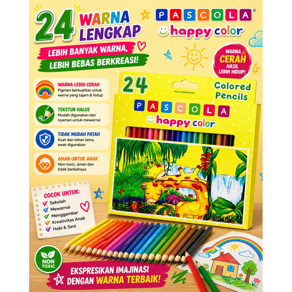 PENSIL WARNA MURAH 24 PASCOLA PANJANG