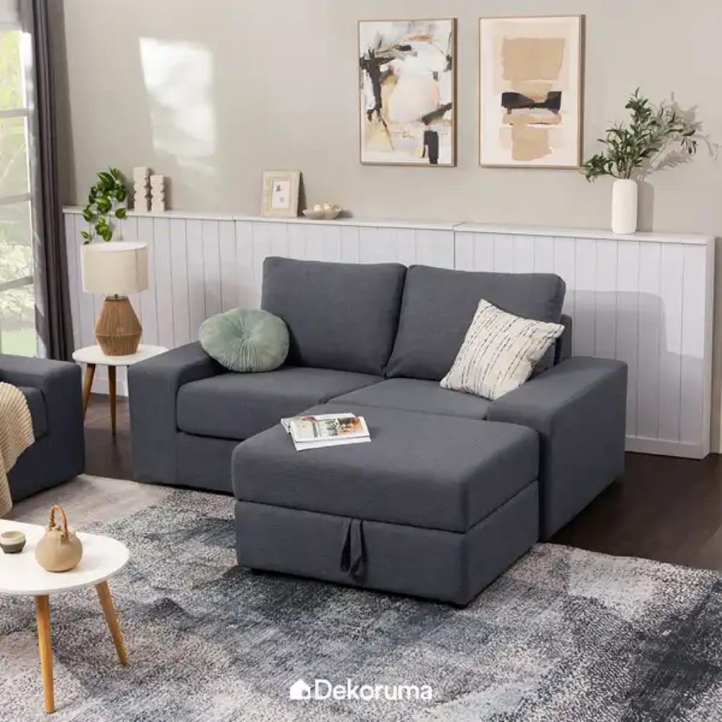 [PRELOVED] Set Sofa 2 Seater Scandinavia & Stool Dekoruma Abu Tua