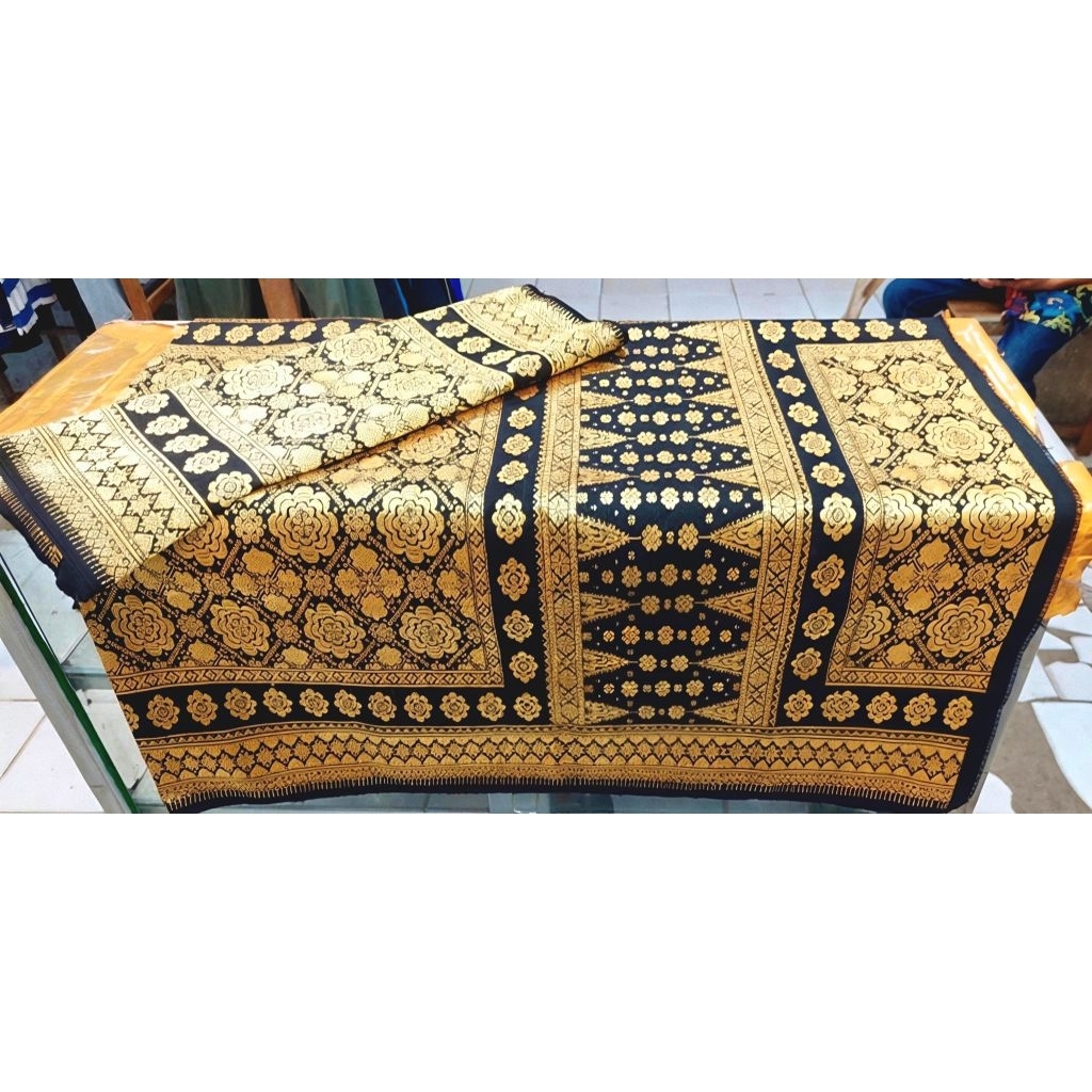 SONGKET TENUN ORI HITAM GOLD MOTIF LEPUS BENANG 1 SUTRA GEBENG