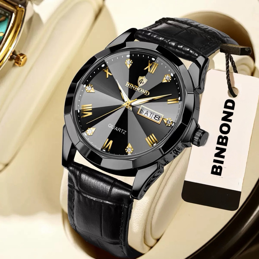 BINBOND B4121 Jam Tangan Pria Anti Air Original Analog Quartz Bisnis Fashion Men Watch Arloji Kulit