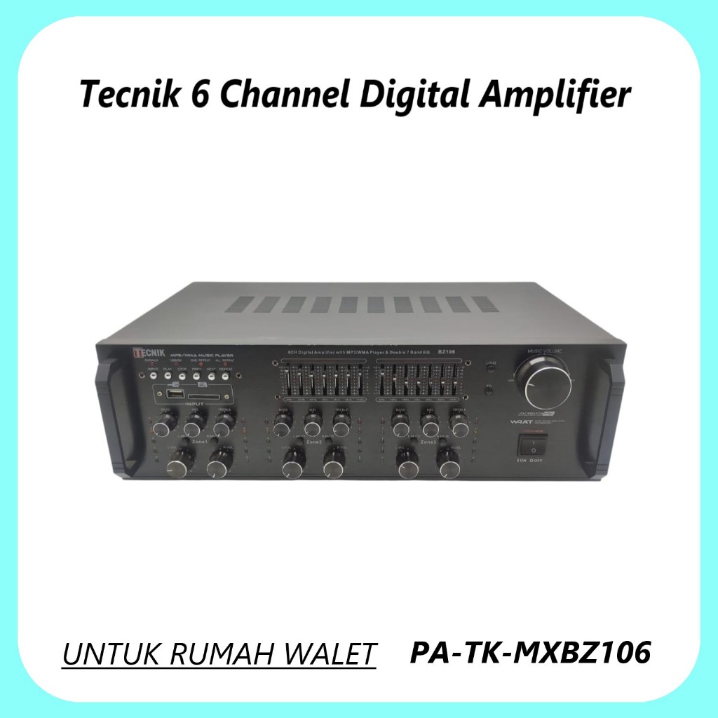 S-NET POWER AMPLIFIER 6 CHANNEL UNTUK RUMAH WALET SD USB MP3 MWA PLAYER BZ 106