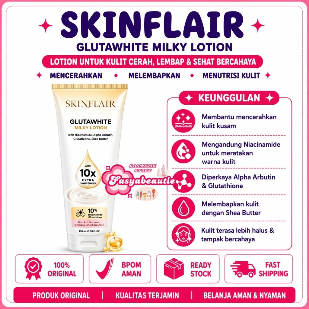 Skinflair Glutawhite Milky Lotion 150ml BPOM Original - Lotion Pemutih Badan Permanen Cepat Ampuh Wh