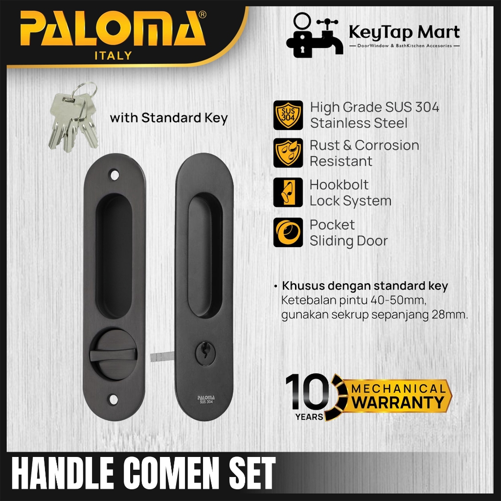 Handle Tanam Set PALOMA SDP 3112 Comen Pocket Door Toilet Kunci Pintu Kamar Mandi Sliding Geser Oval