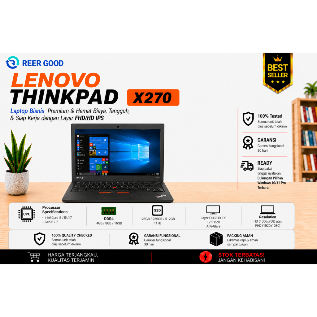 LENOVO THINKPAD X270 CORE I3 I5 I7 GEN 6 7 LAPTOP BEKAS MURAH BERKUALITAS BERGARANSI MULUS LIKE NEW
