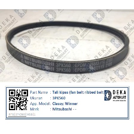Tali kipas (fan belt ribbed belt) Mitsuboshi 3PK560 untuk Classy; Winner