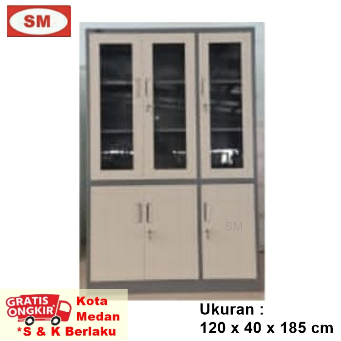 LEMARI FILING CABINET BESI 3P - LEMARI BUKU PINTU BUKA - KRS C07  - MOTIF ABU