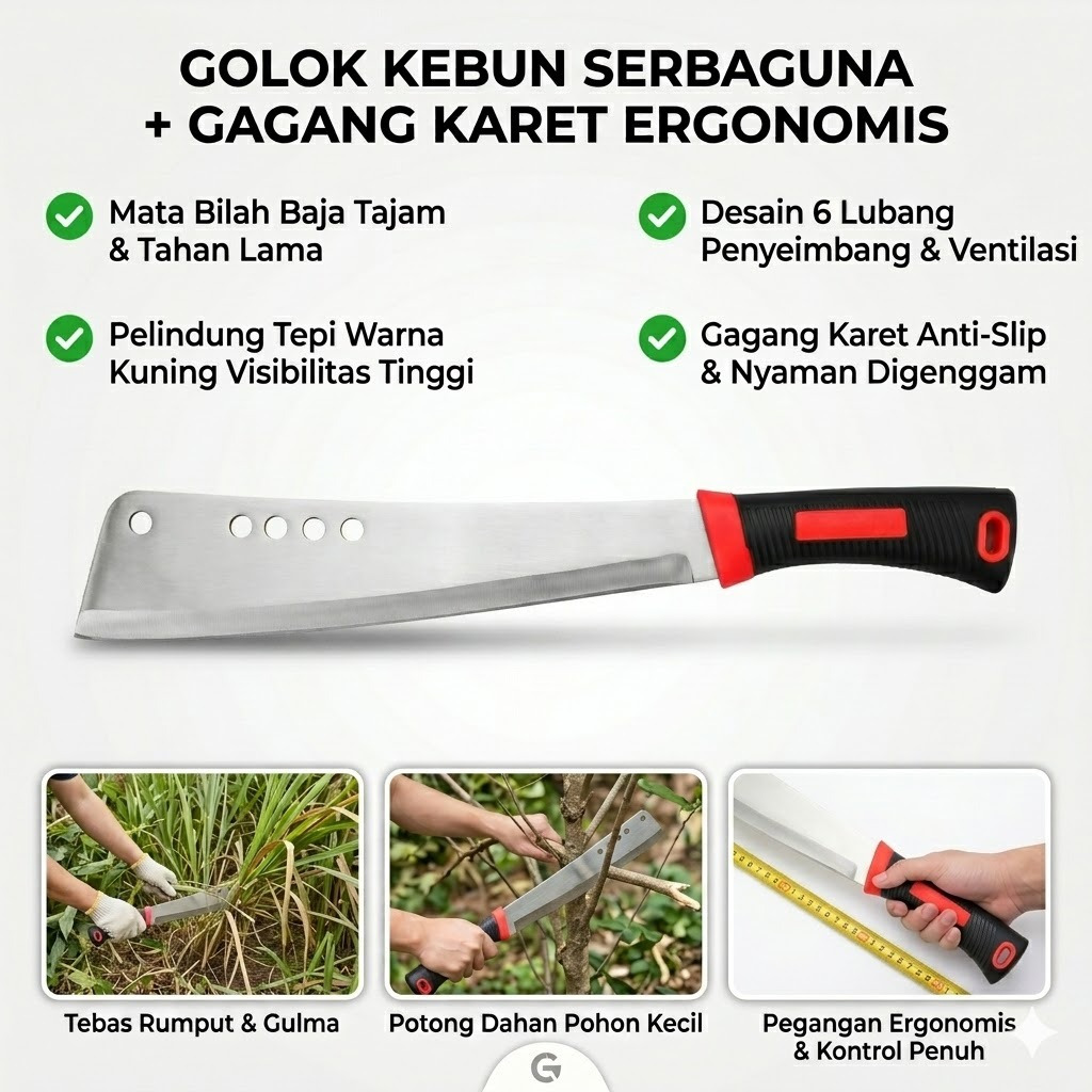 Golok Tebas Panjang / Parang Tebang Baja Tebal – Pisau Kebun Serbaguna Anti Karat