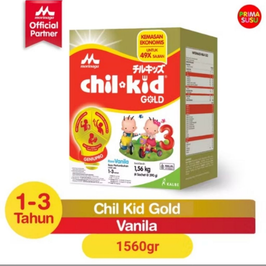 Morinaga Chill Kid Gold Vanilla 1.56Kg(4Sachet) 1-3 Tahun. Rijek dus kemasan foil aja