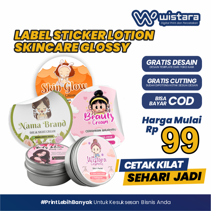 Stiker Label Produk Skincare Glosy Custom Gratis Desain