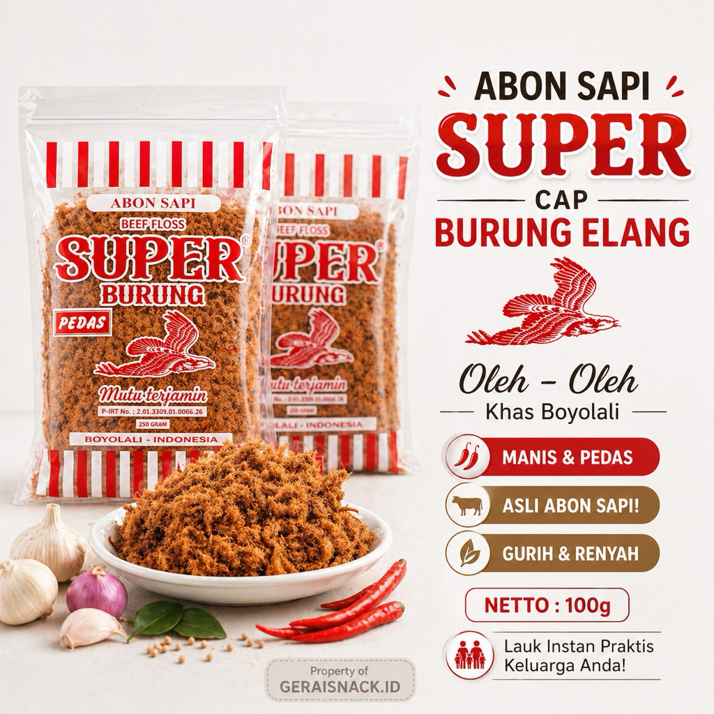 Abon Sapi Super Cap Burung Elang 100g Asli Daging Sapi Oleh2 Khas Boyolali