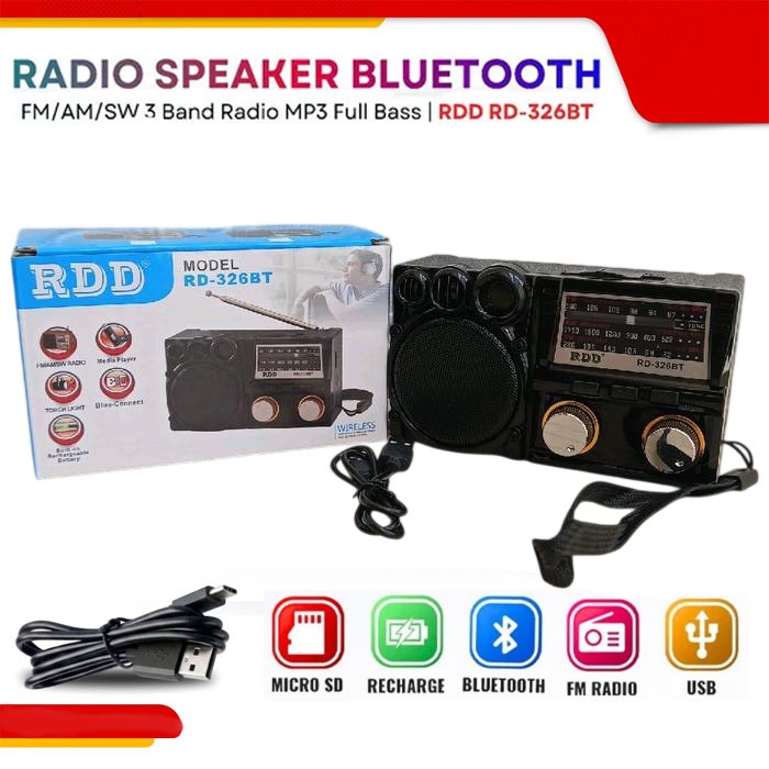 RDD RD-326BT Radio Multifungsi Bluetooth Speaker Portabel FM AM SW USB TF Card + Senter