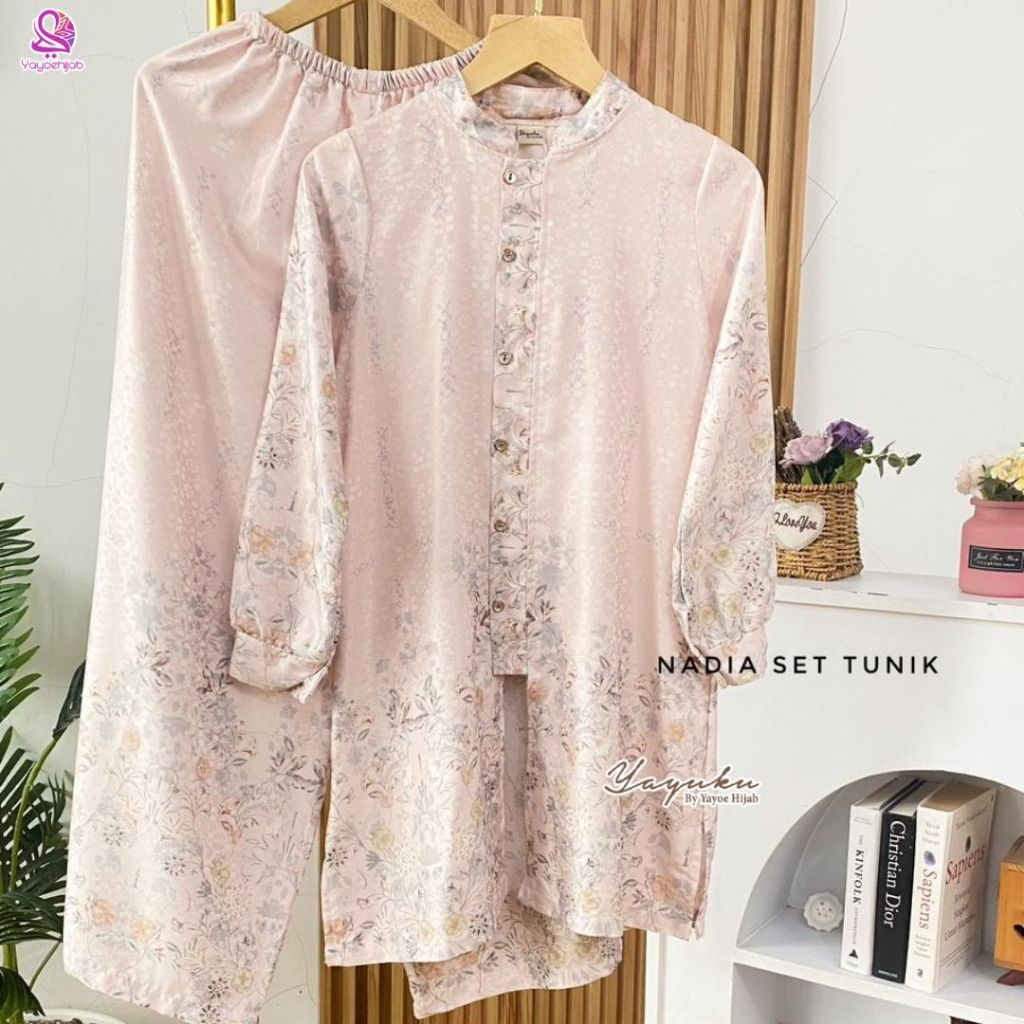Best Sale Nadia Set Tunik Setelan Wanita Lebaran Kekinian Motif Floral Kondangan Busui Friendly
