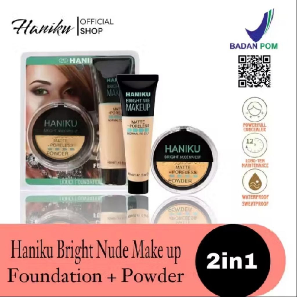 Haniku Paket Make up 2IN1Lengkap Foundation & Bedak Padat Original BPOM