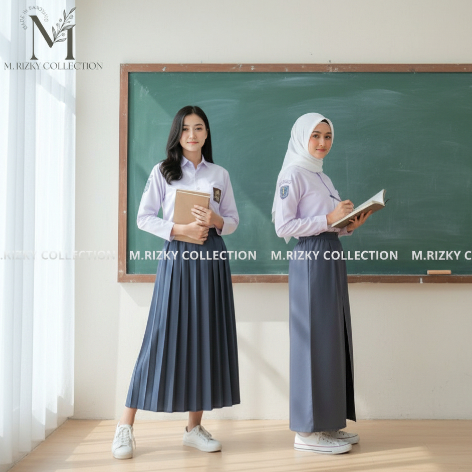 ROK PANJANG SMA SMK SPAN BELAH SATU DAN ROK REMPEL (ABU ABU, PUTIH, HITAM COKLAT PRAMUKA) SERAGAM SM