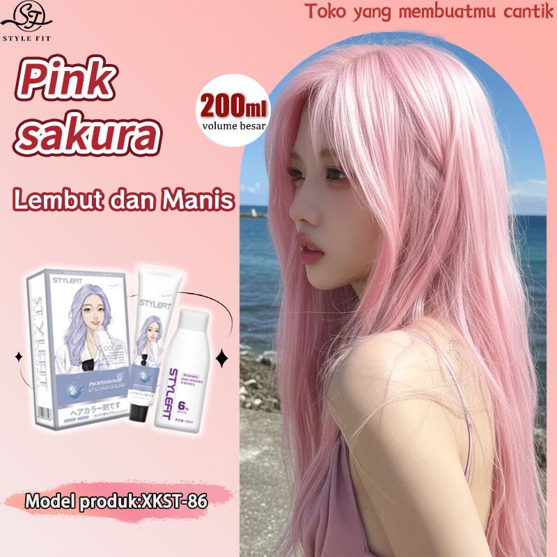 [Hot]STYLE FIT pink sakura cat rambut 200ml,Perlu pemutihan(pewarna rambut,semir rambut pink,semir r