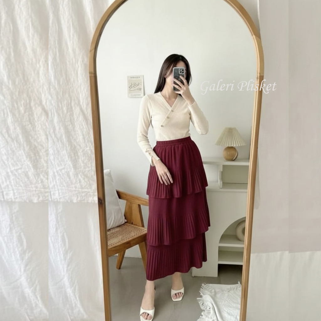 Rok Ruffle Plisket Panjang / Plisket Susun / Rok Tingkat / Layer Pleats Skirt