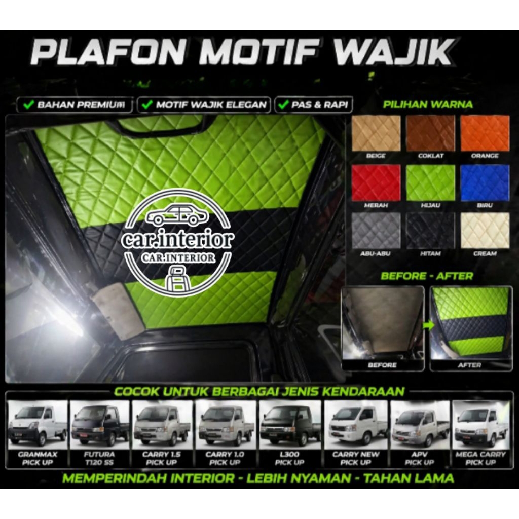 Cover Plafon Atap Mobil Pick Up Grandmax/Futura T120 Ss/L300/Apv Mega Carry | Motif Wajik
