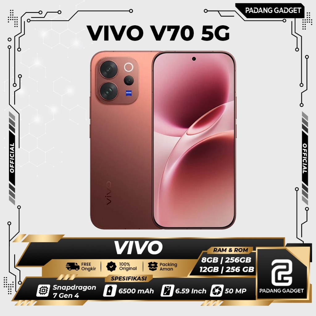Vivo V70 5G 8GB 256 & 12/256 GB | HP Snapdragon 7 Gen 4 6500mAh 50MP Kamera Quad | GARANSI RESMI 12 