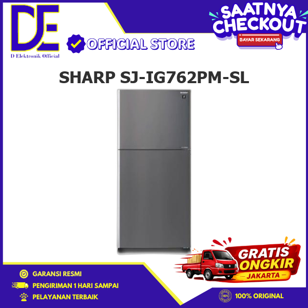 SHARP Kulkas 2 Pintu SJ-IG762PM-SL Kapasitas 570 Liter Hybrid Cooling Plasmacluster SJ IG762PM SL
