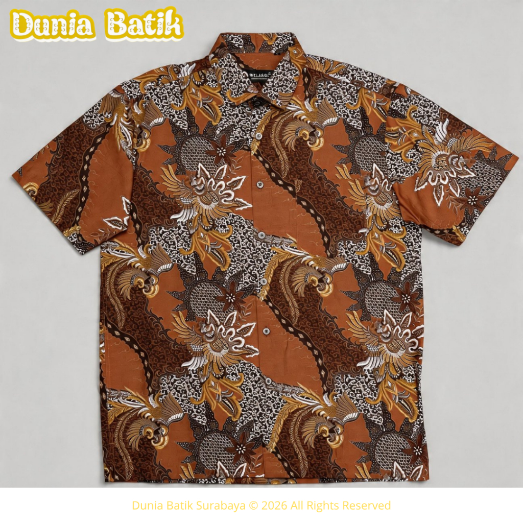 V4 Classic - Kemeja Batik Terakota Lengan Pendek Reguler Fit Bahan Premium 0002
