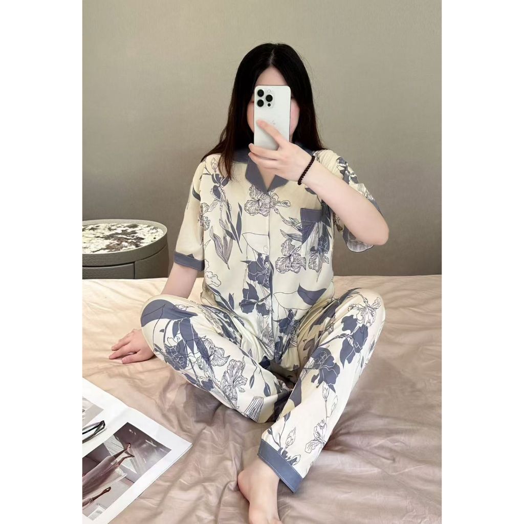CPKCDWS -250426- PIYAMA WANITA IMPORT CP KANCING BAHAN KATUN ORGANIK PREMIUM BY LEISURE WEAR MOTIF M