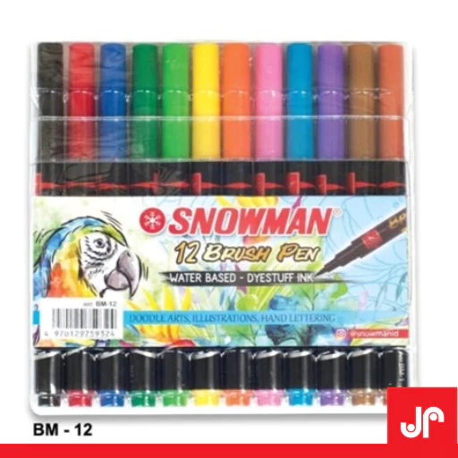 SNOWMAN BRUSH PEN 12 WARNA / BRUSH PEN SET 12 COLOR / SPIDOL BRUSH SNOWMAN