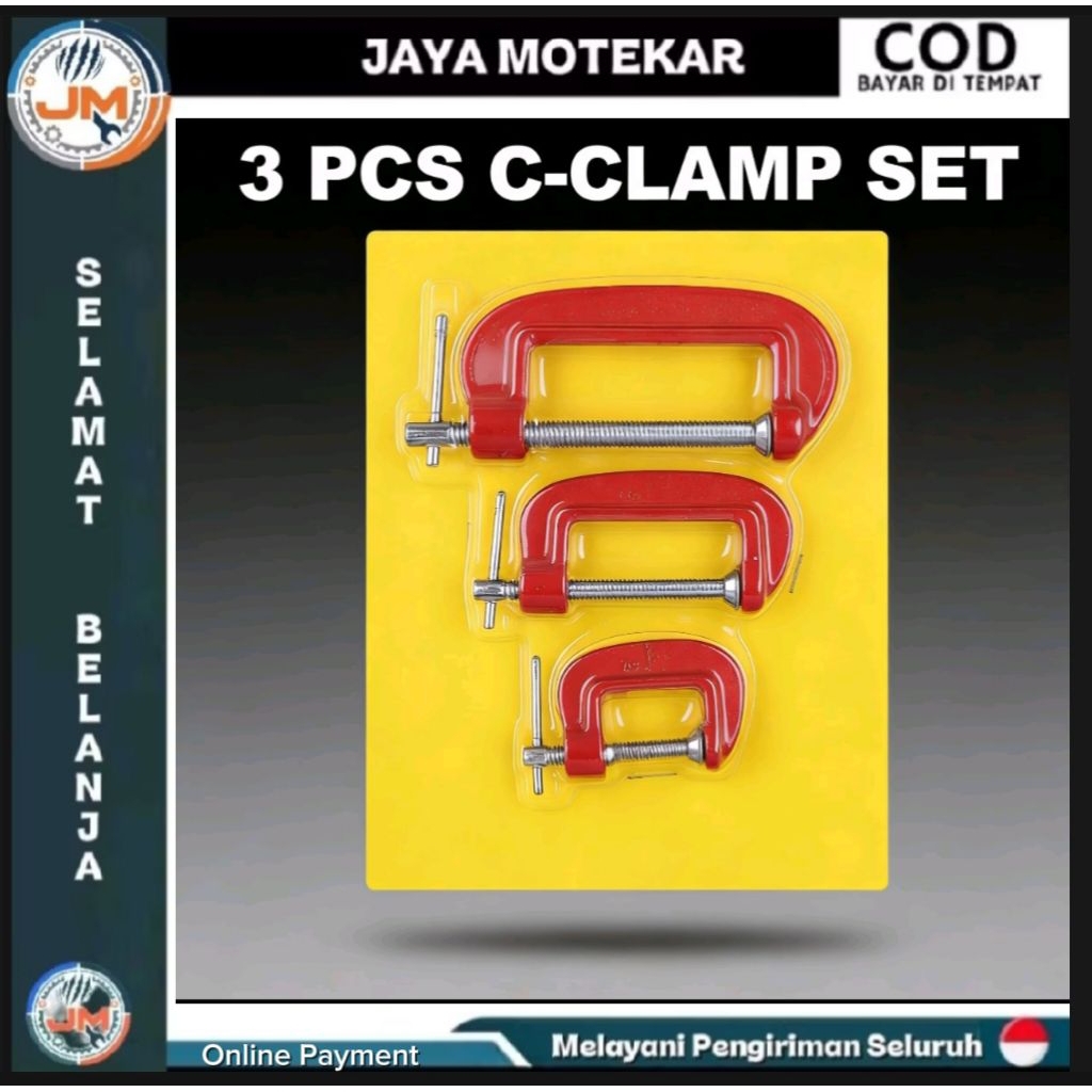 KLEM C CLAMP SET 3 PCS | ALAT JEPIT MANUAL BESI 1-2-3 INCHI KUAT SERBAGUNA