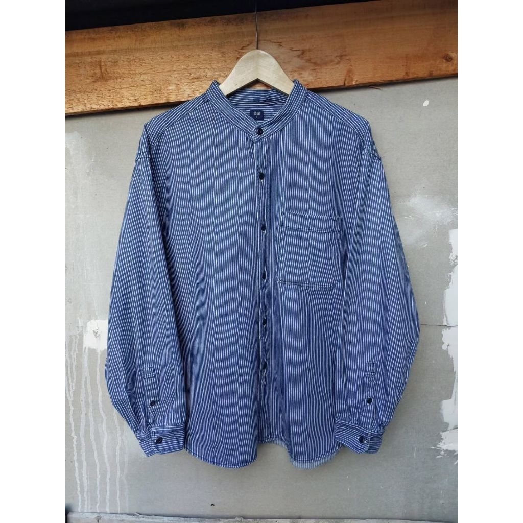 Uniqlo Hickory Striped Denim Shirt Kemeja Jeans Vintage Classic Retro