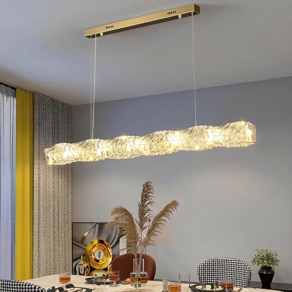 Lampu hias Gantung panjang MODERN GOLD premium CRYSTAL original BRICK LED pendant light living dinin