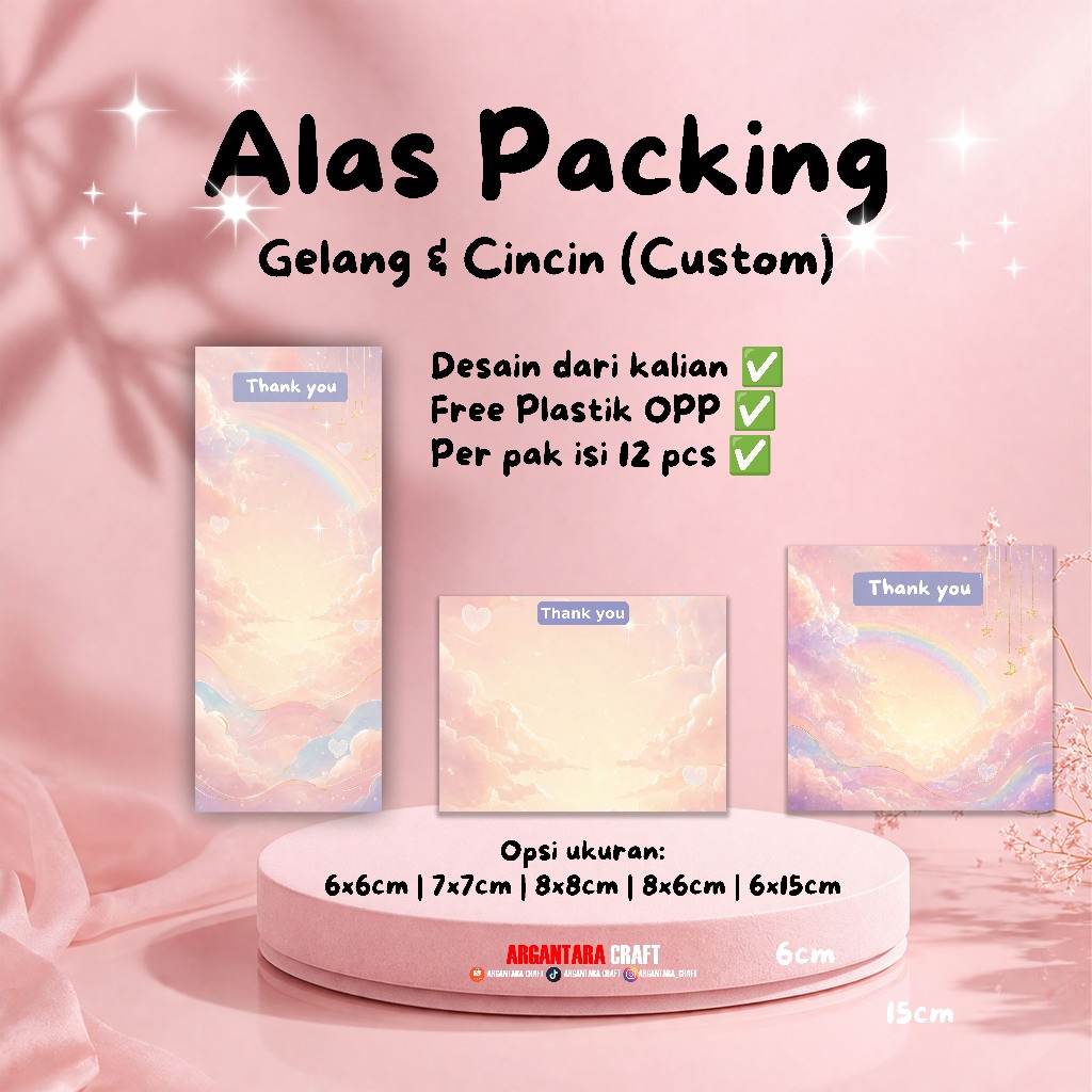 Alas Packing Gelang dan Cincin Custom | Kartu Packaging Aesthetic Pink Cute Thank You Card Jewelry |