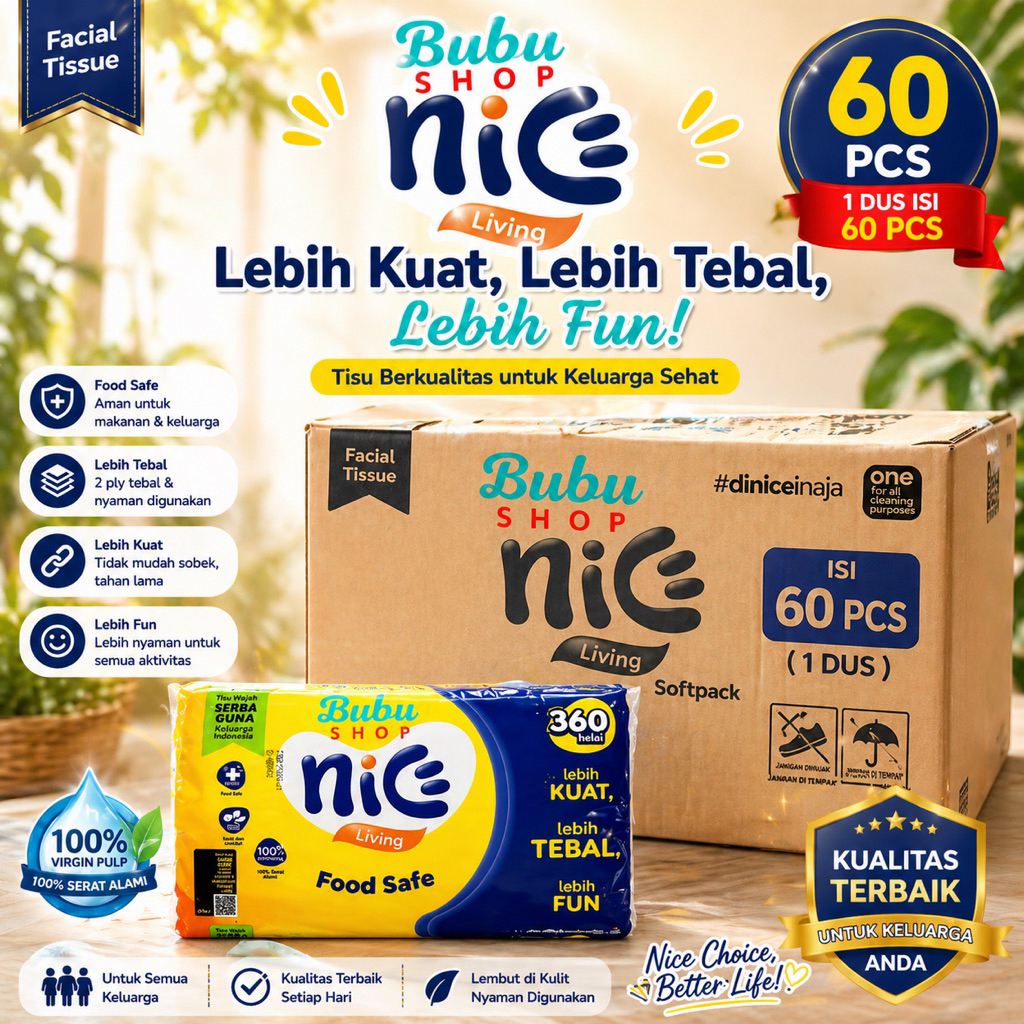 ( 1 DUS ) PROMO TISSUE NICE 360 helai 1 dus / karton 60 pcs TISU NICE KEMASAN BARU